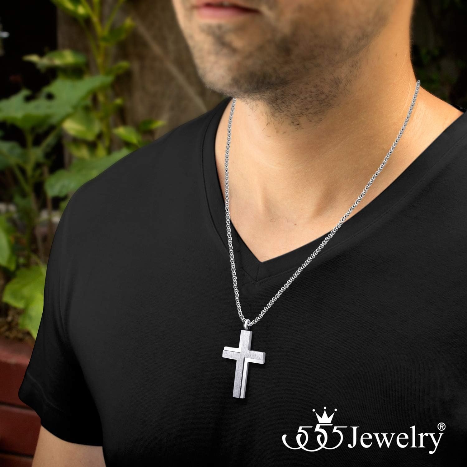 image:image555Jewelry Stainless Steel Box Chain Cross Necklace for Men amp Women 1624 InchSilver