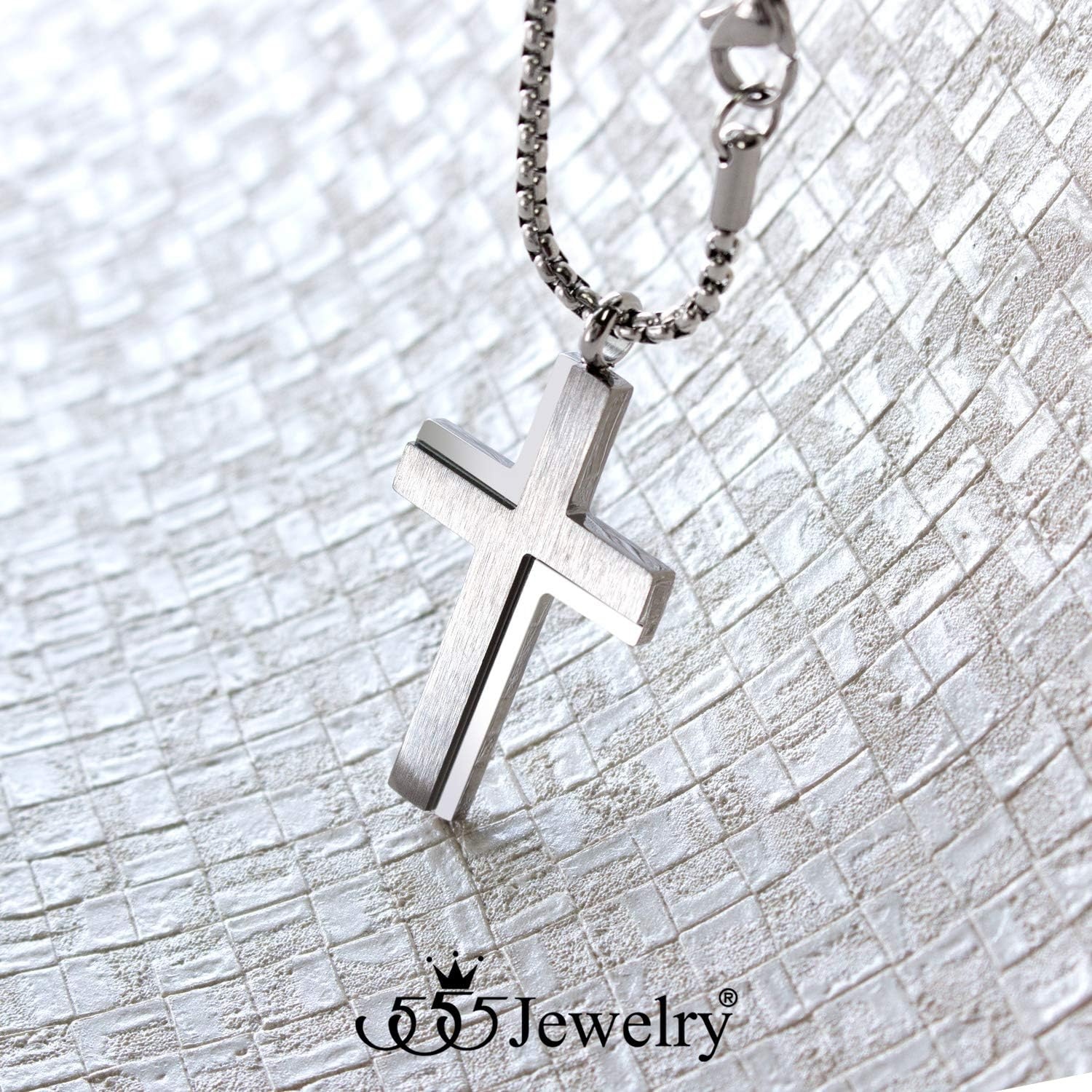 image:image555Jewelry Stainless Steel Box Chain Cross Necklace for Men amp Women 1624 InchSilver