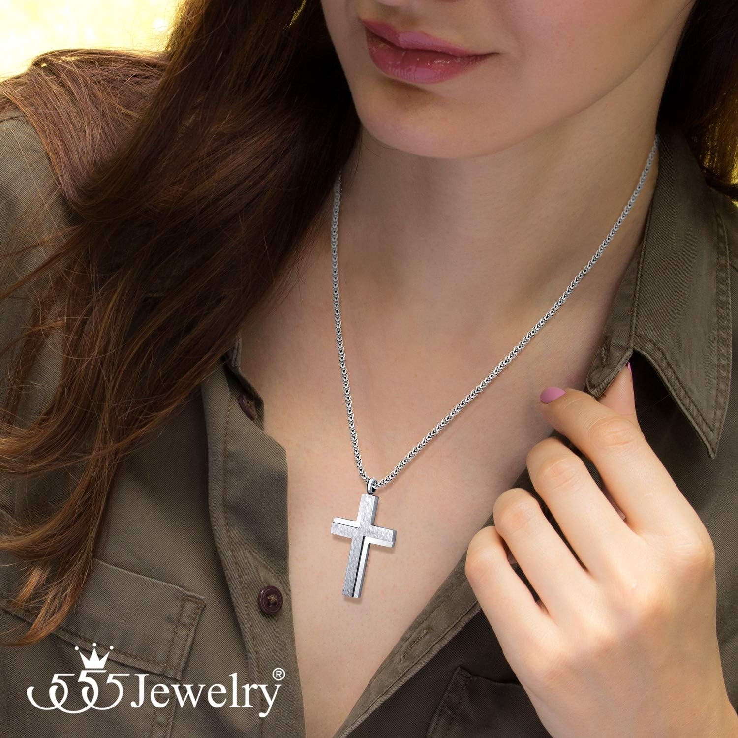 image:image555Jewelry Stainless Steel Box Chain Cross Necklace for Men amp Women 1624 InchSilver