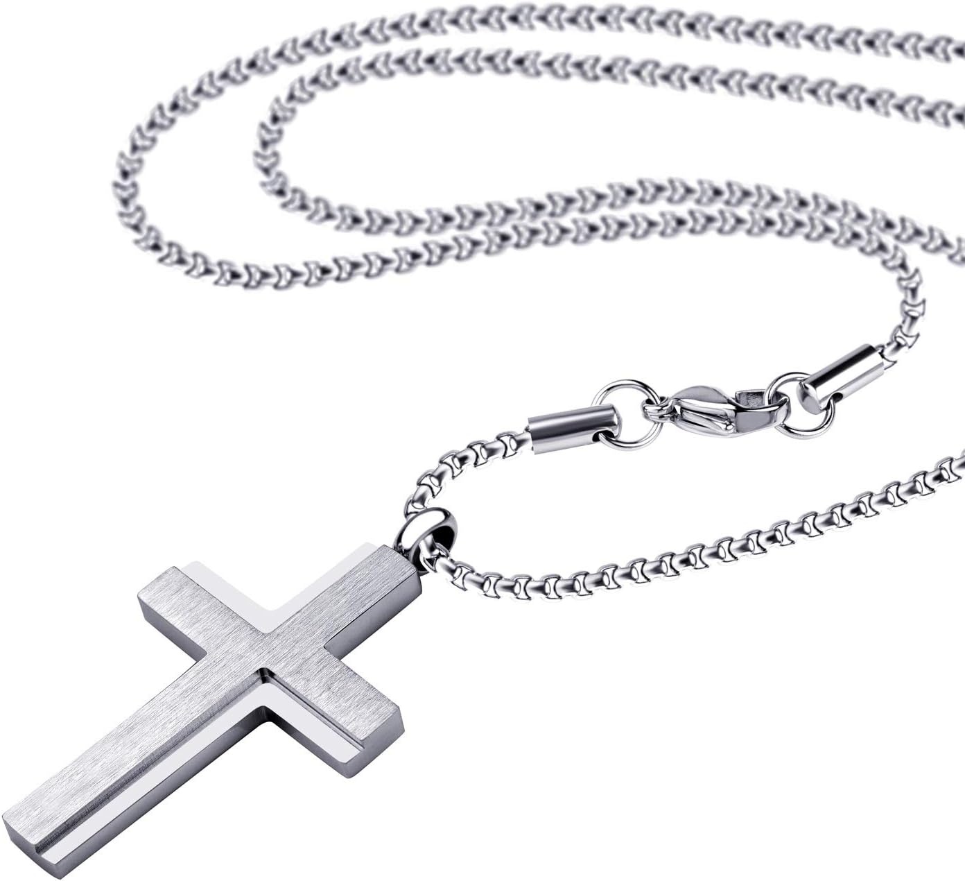 image:image555Jewelry Stainless Steel Box Chain Cross Necklace for Men amp Women 1624 InchSilver