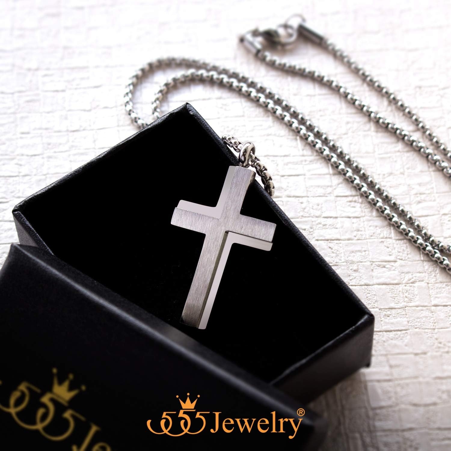 image:image555Jewelry Stainless Steel Box Chain Cross Necklace for Men amp Women 1624 InchSilver