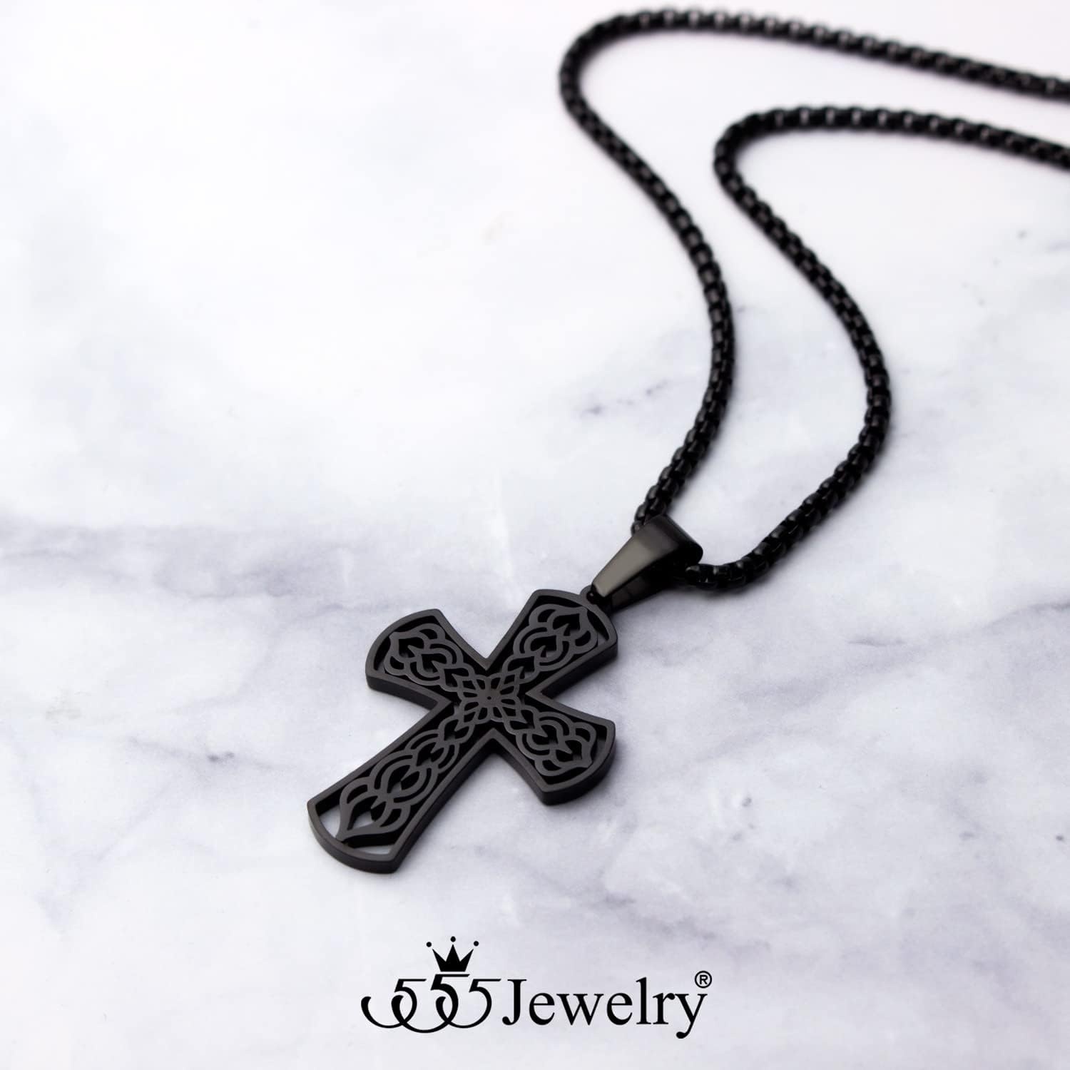 image:image555Jewelry Stainless Steel Celtic Cross Necklace Pendant for Men 1624 ChainBlack