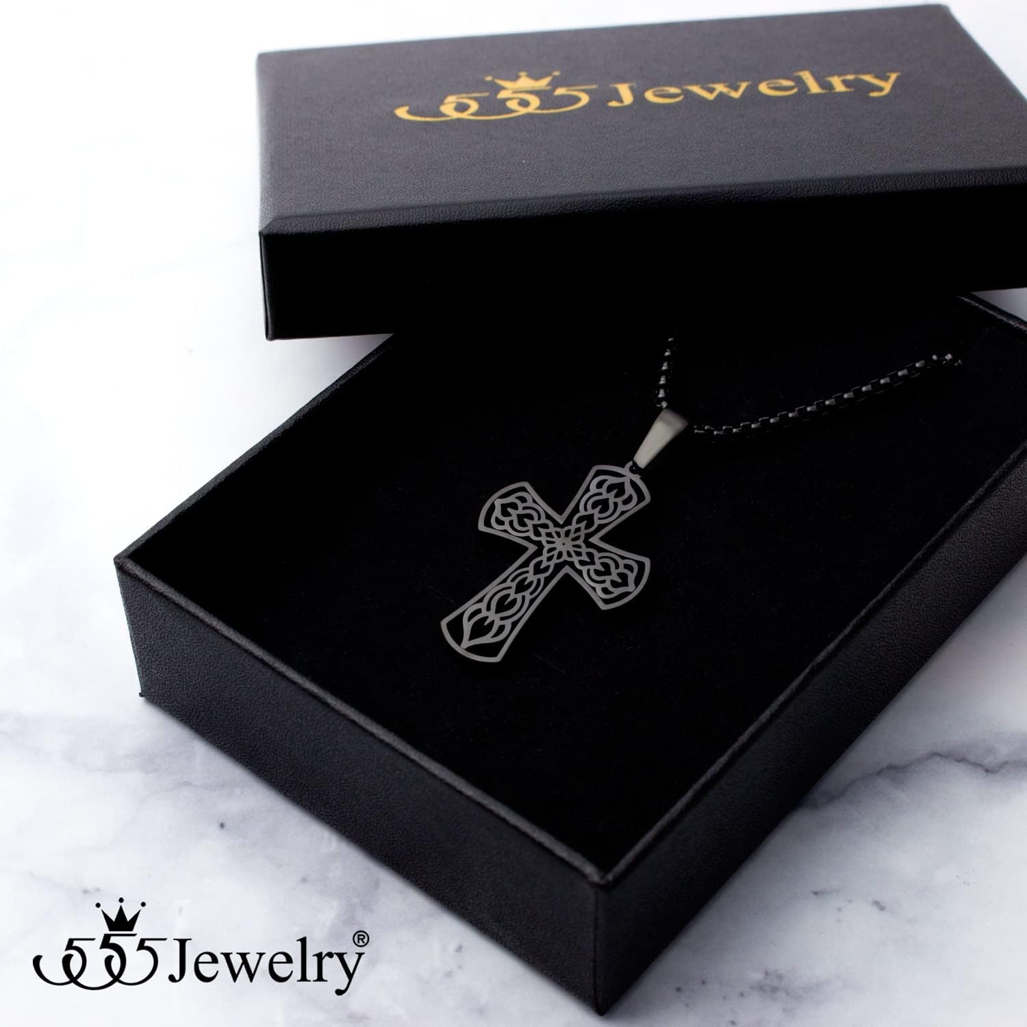 image:image555Jewelry Stainless Steel Celtic Cross Necklace Pendant for Men 1624 ChainBlack