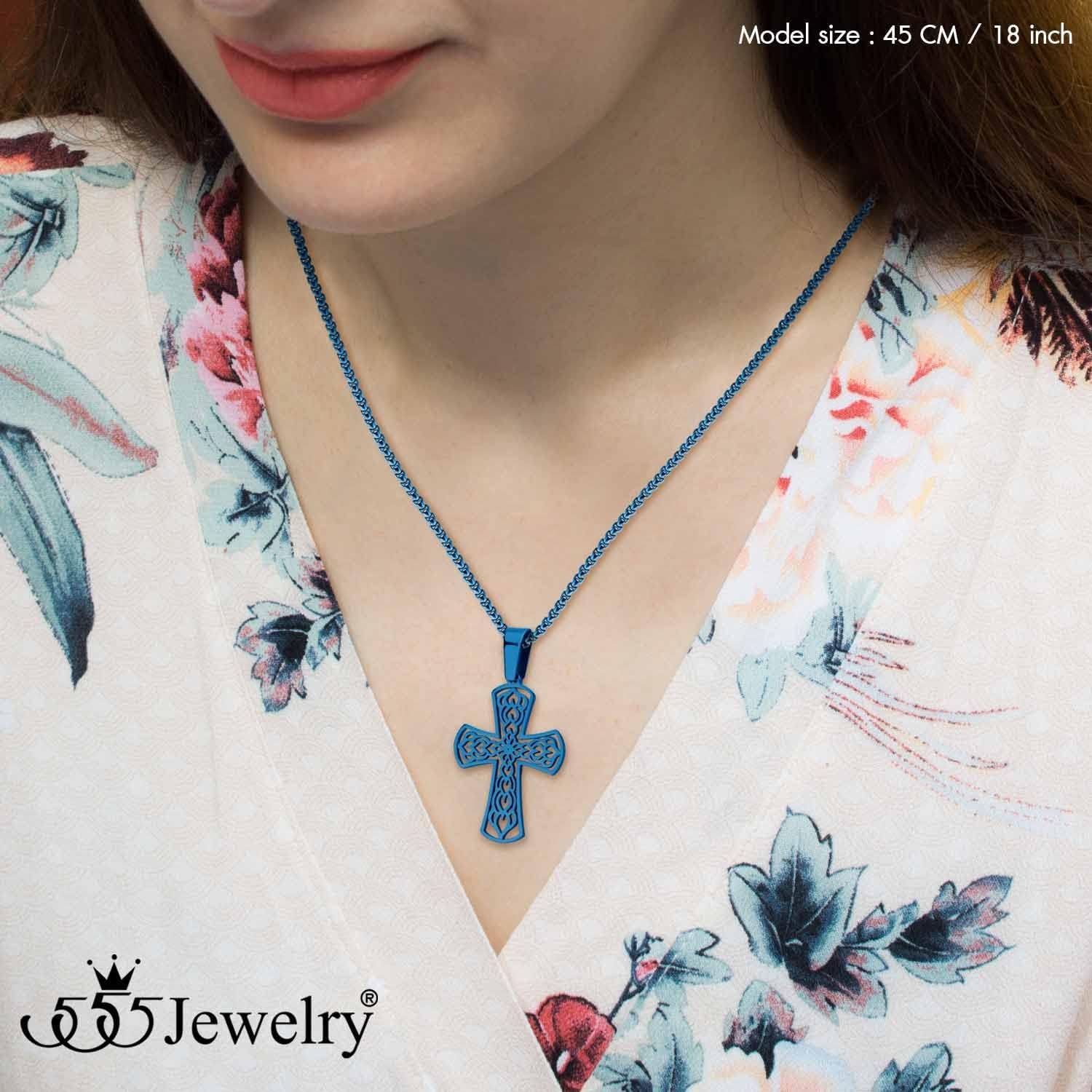 image:image555Jewelry Stainless Steel Celtic Cross Necklace Pendant for Men 1624 ChainBlue