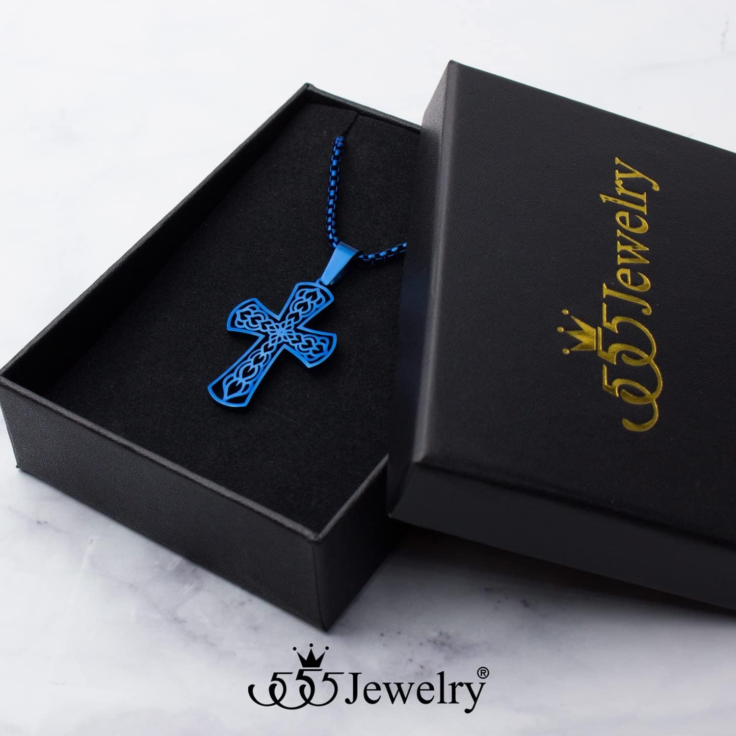 image:image555Jewelry Stainless Steel Celtic Cross Necklace Pendant for Men 1624 ChainBlue