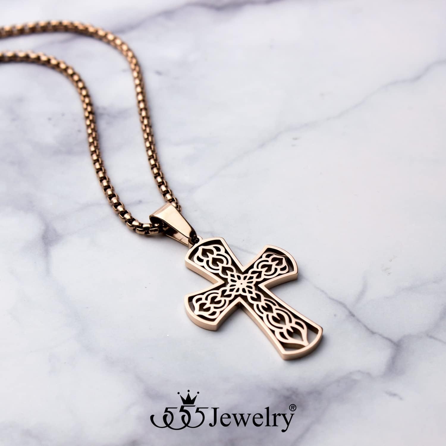 image:image555Jewelry Stainless Steel Celtic Cross Necklace Pendant for Men 1624 ChainRose Gold