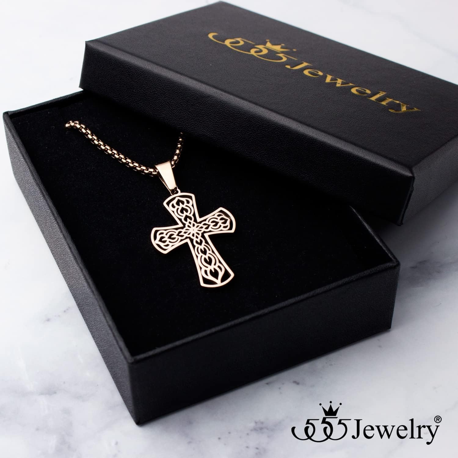 image:image555Jewelry Stainless Steel Celtic Cross Necklace Pendant for Men 1624 ChainRose Gold