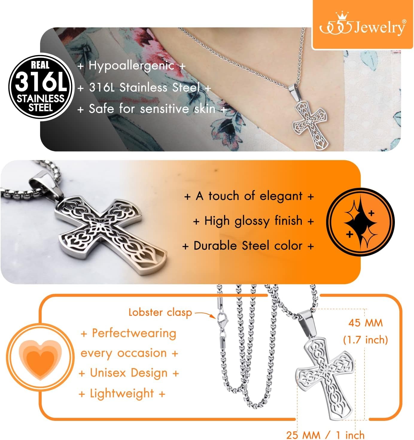 image:image555Jewelry Stainless Steel Celtic Cross Necklace Pendant for Men 1624 ChainSilver