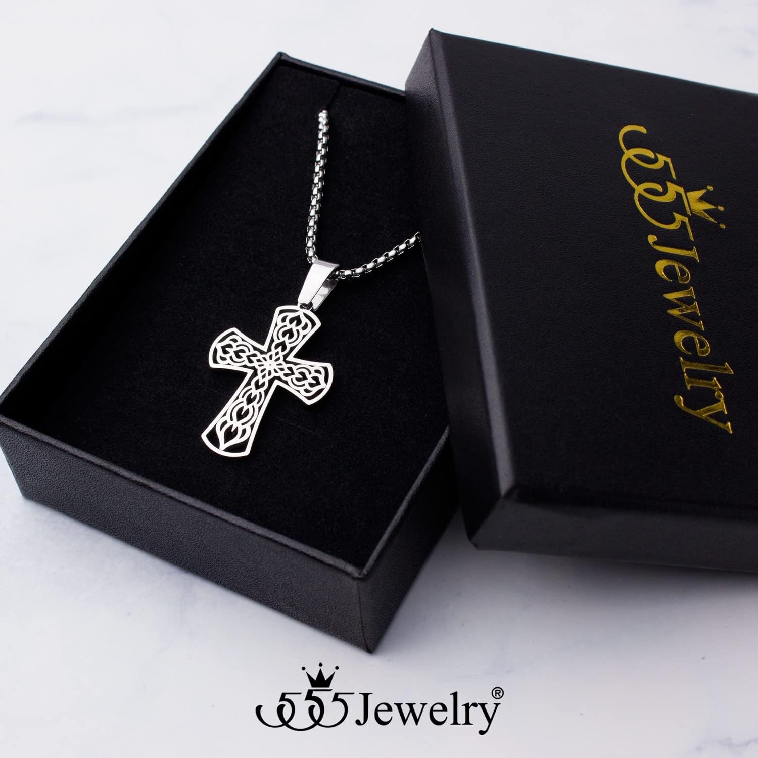 image:image555Jewelry Stainless Steel Celtic Cross Necklace Pendant for Men 1624 ChainSilver