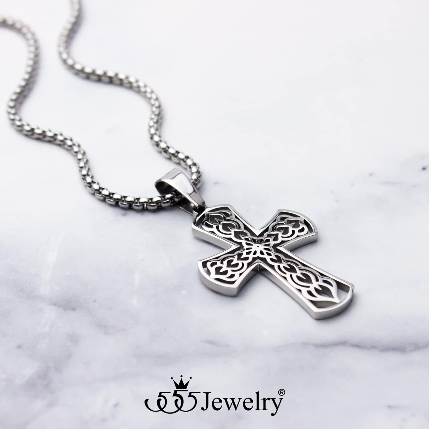 image:image555Jewelry Stainless Steel Celtic Cross Necklace Pendant for Men 1624 ChainSilver