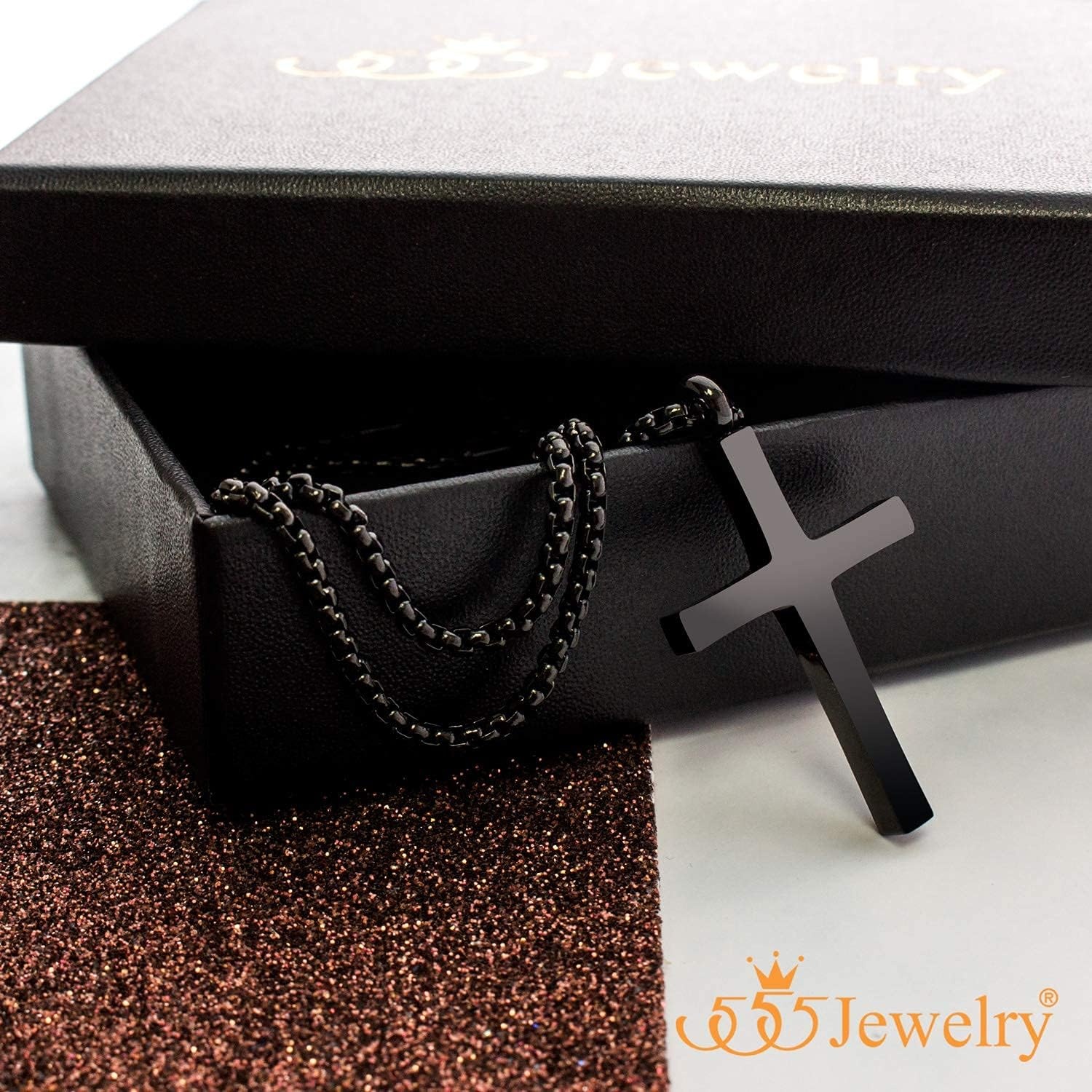 image:image555Jewelry Stainless Steel Cross Adjustable Rolo Chain Pendant Necklace 1628 InchesBlack