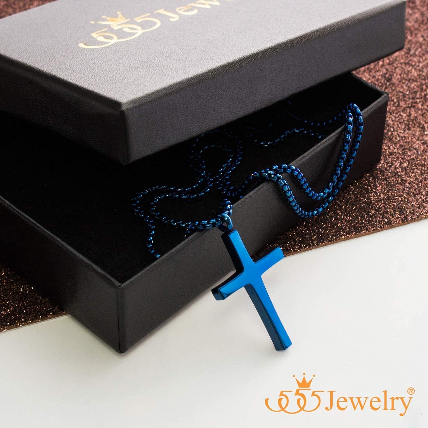 image:image555Jewelry Stainless Steel Cross Adjustable Rolo Chain Pendant Necklace 1628 InchesBlue