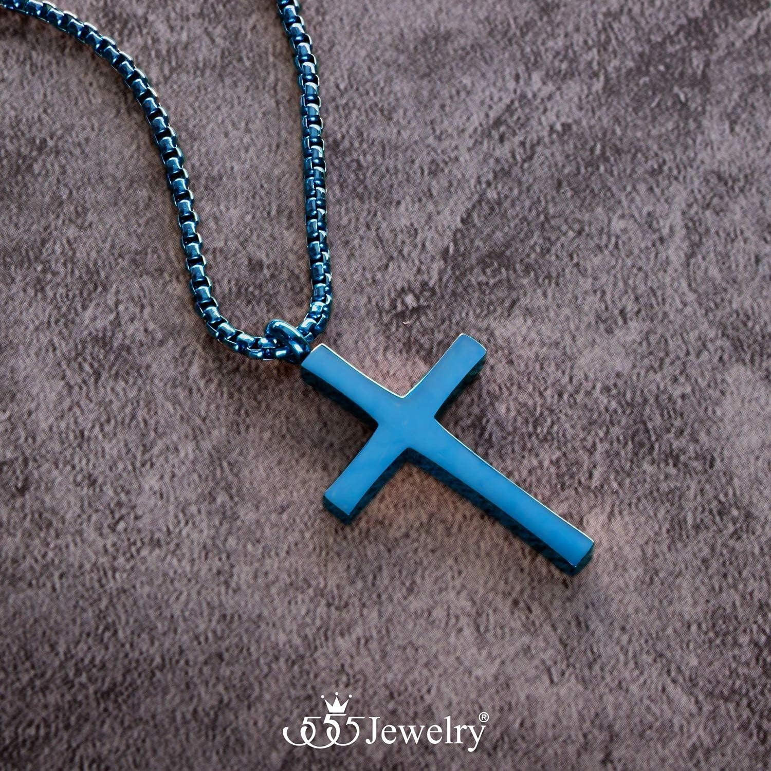 image:image555Jewelry Stainless Steel Cross Adjustable Rolo Chain Pendant Necklace 1628 InchesBlue