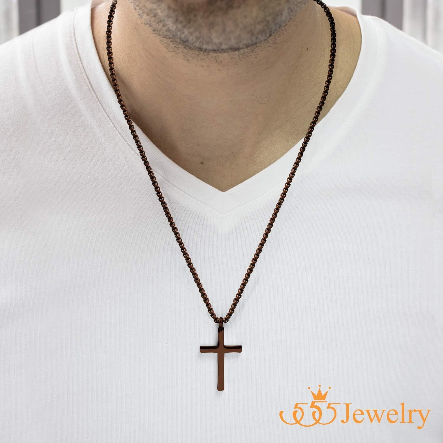 image:image555Jewelry Stainless Steel Cross Adjustable Rolo Chain Pendant Necklace 1628 InchesBrown
