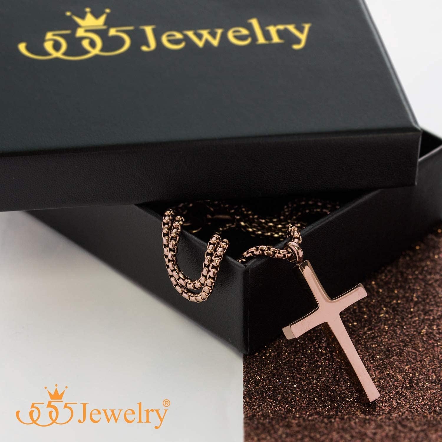 image:image555Jewelry Stainless Steel Cross Adjustable Rolo Chain Pendant Necklace 1628 InchesBrown