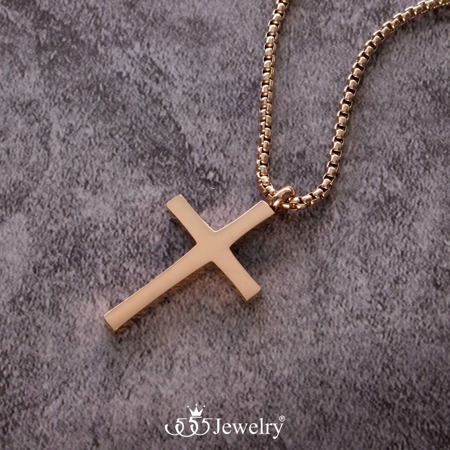 image:image555Jewelry Stainless Steel Cross Adjustable Rolo Chain Pendant Necklace 1628 InchesPink Rose Gold