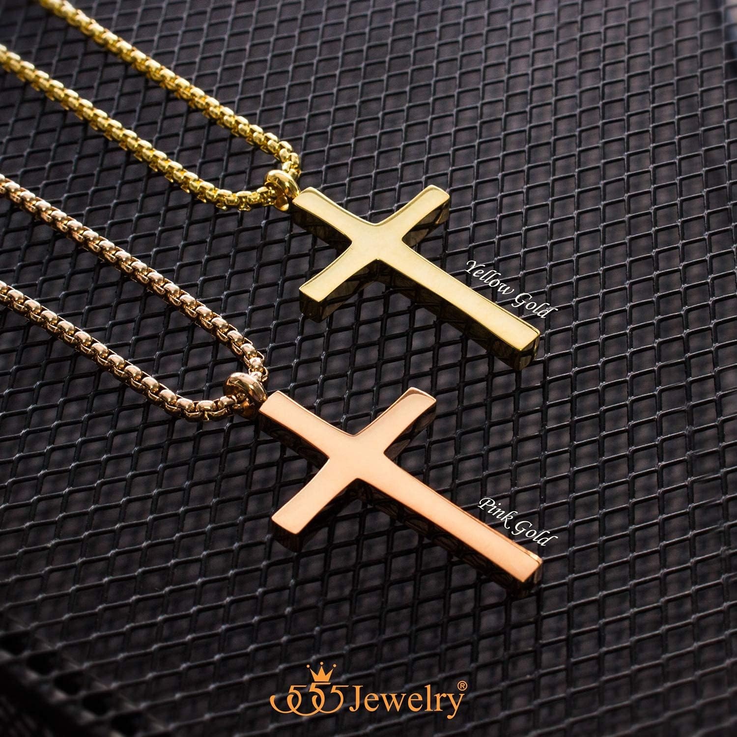 image:image555Jewelry Stainless Steel Cross Adjustable Rolo Chain Pendant Necklace 1628 InchesPink Rose Gold