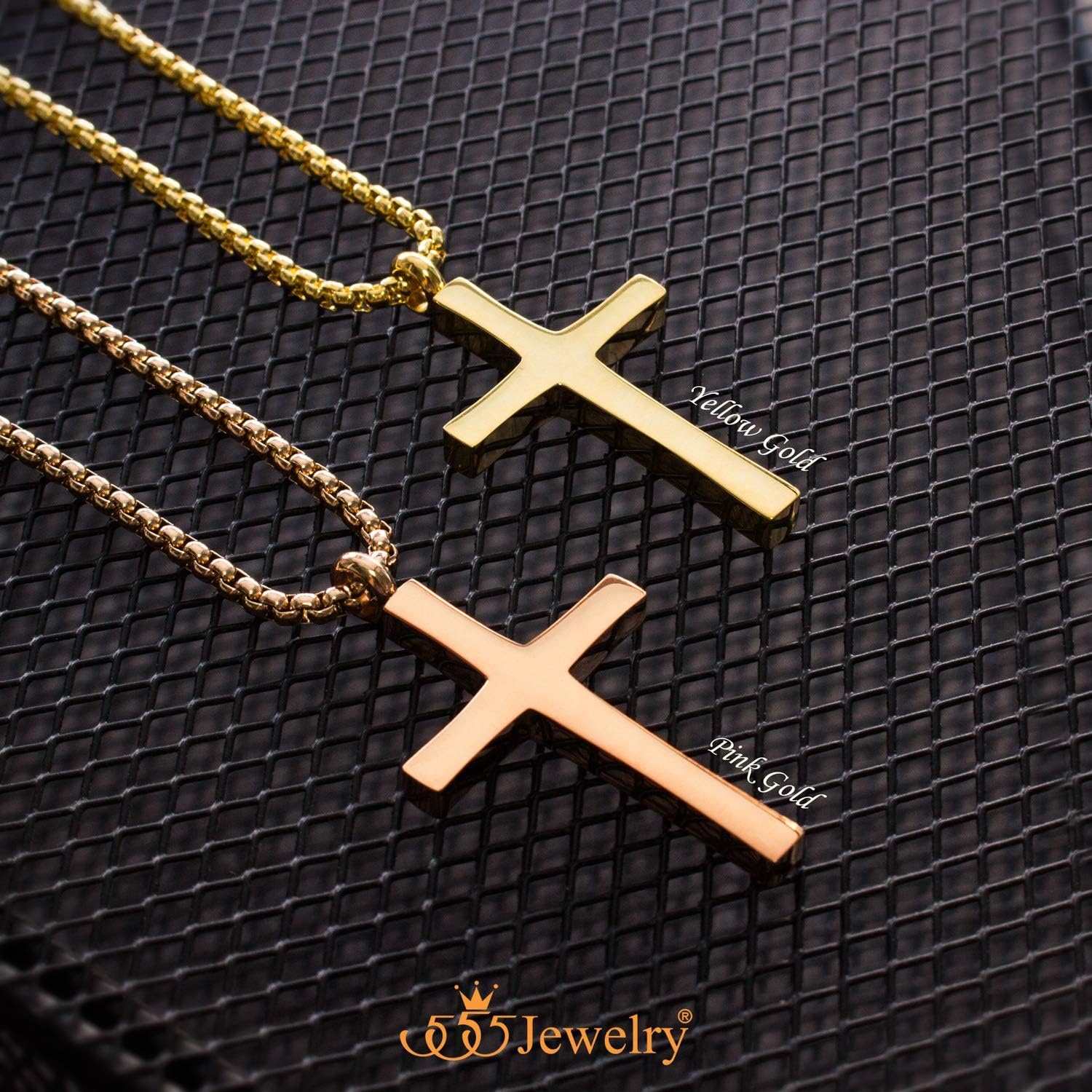 image:image555Jewelry Stainless Steel Cross Adjustable Rolo Chain Pendant Necklace 1628 InchesPink Rose Gold