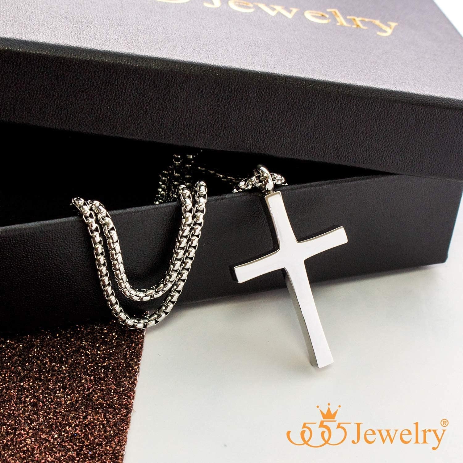 image:image555Jewelry Stainless Steel Cross Adjustable Rolo Chain Pendant Necklace 1628 InchesSilver
