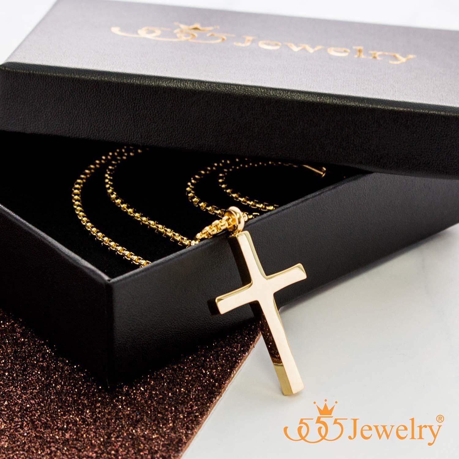 image:image555Jewelry Stainless Steel Cross Adjustable Rolo Chain Pendant Necklace 1628 InchesYellow Gold
