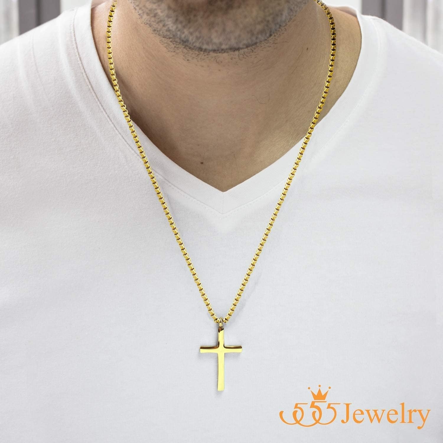 image:image555Jewelry Stainless Steel Cross Adjustable Rolo Chain Pendant Necklace 1628 InchesYellow Gold