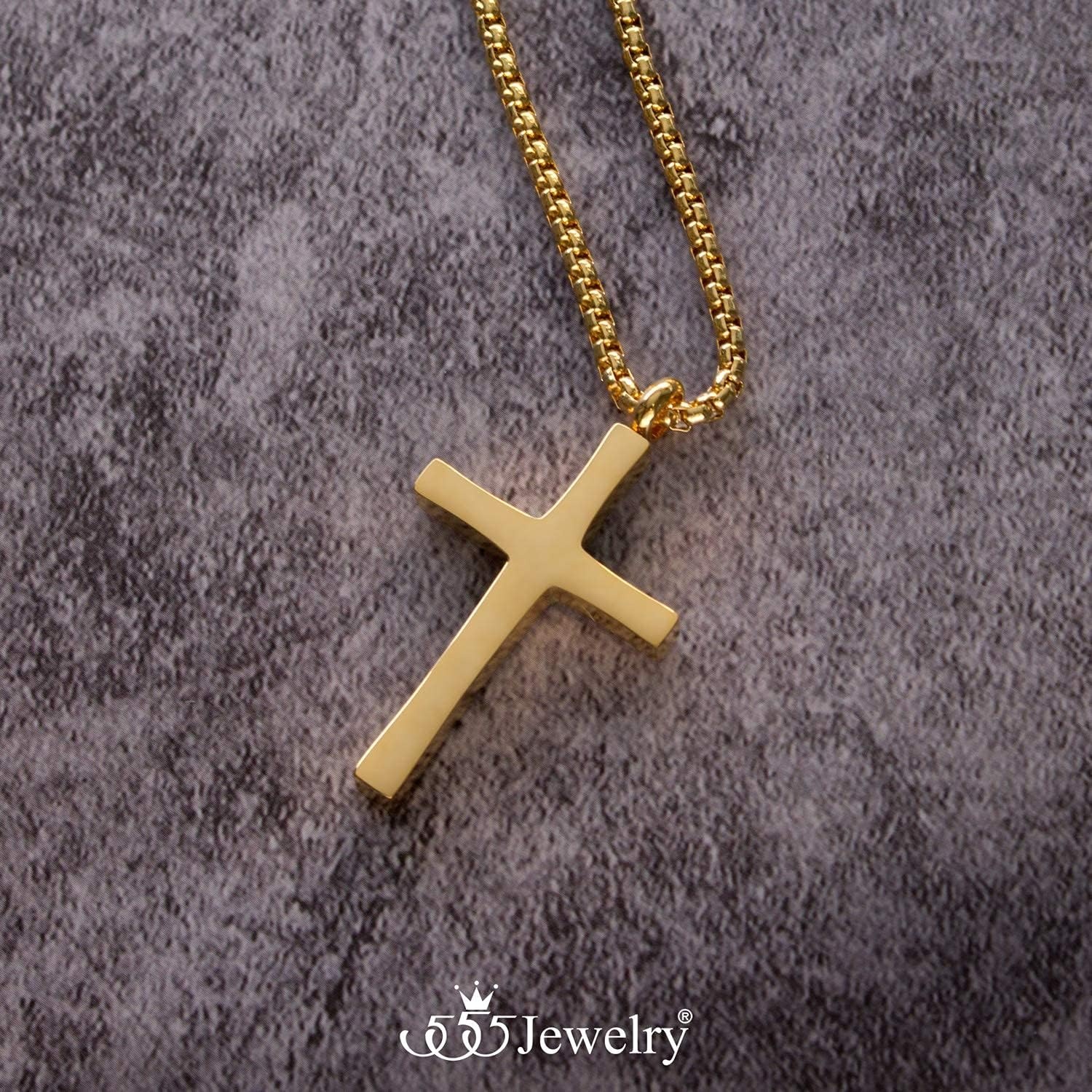 image:image555Jewelry Stainless Steel Cross Adjustable Rolo Chain Pendant Necklace 1628 InchesYellow Gold