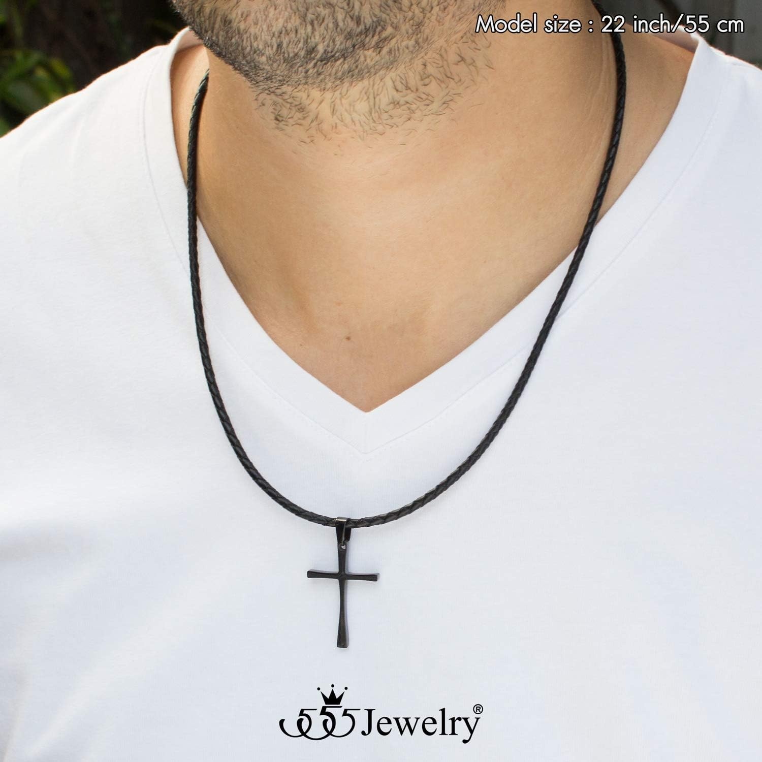 image:image555Jewelry Stainless Steel Cross Braided Rope Cord Necklace For Men Women 1824 InchesBlack Black