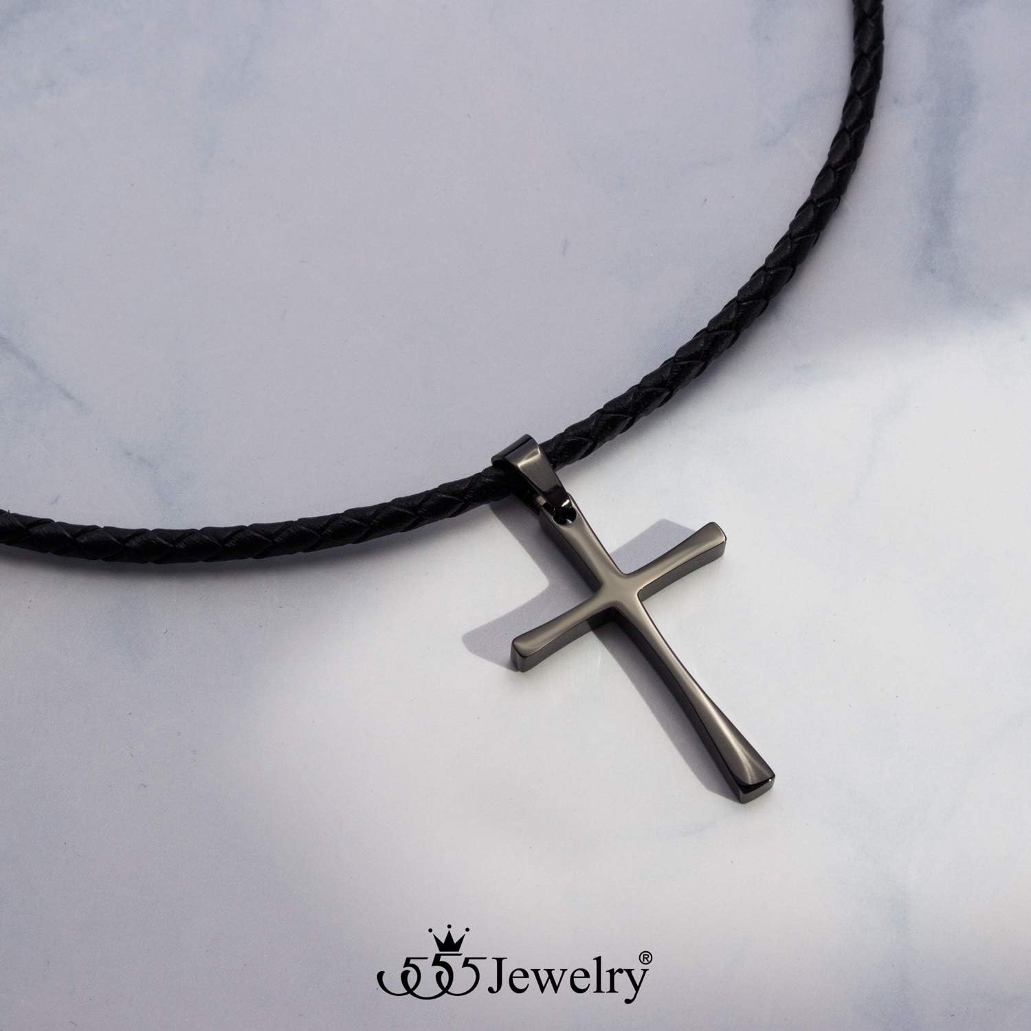 image:image555Jewelry Stainless Steel Cross Braided Rope Cord Necklace For Men Women 1824 InchesBlack Black