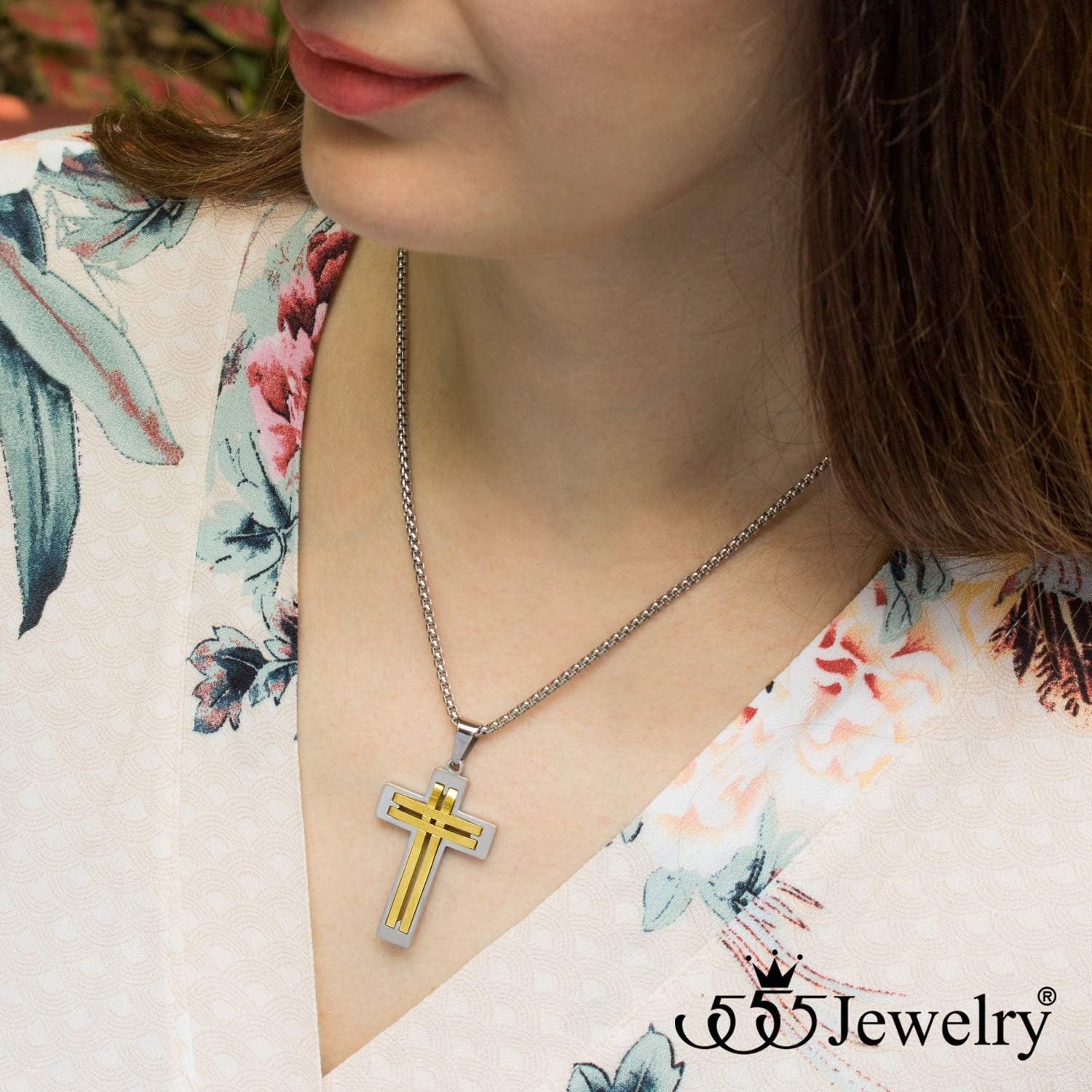 image:image555Jewelry Stainless Steel Cross Necklace Pendant for Men and Women 1624 ChainSilver Gold