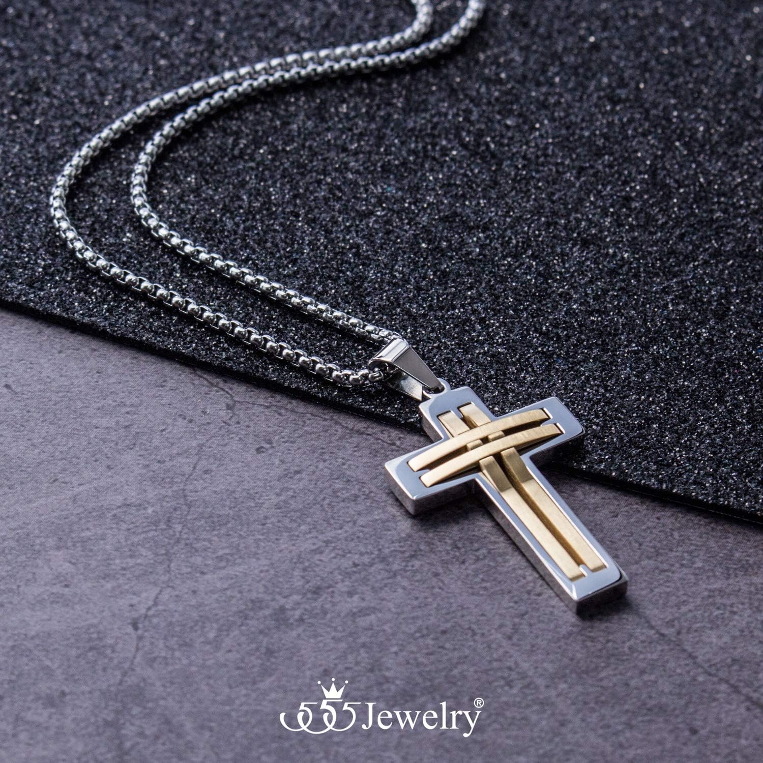 image:image555Jewelry Stainless Steel Cross Necklace Pendant for Men and Women 1624 ChainSilver Gold