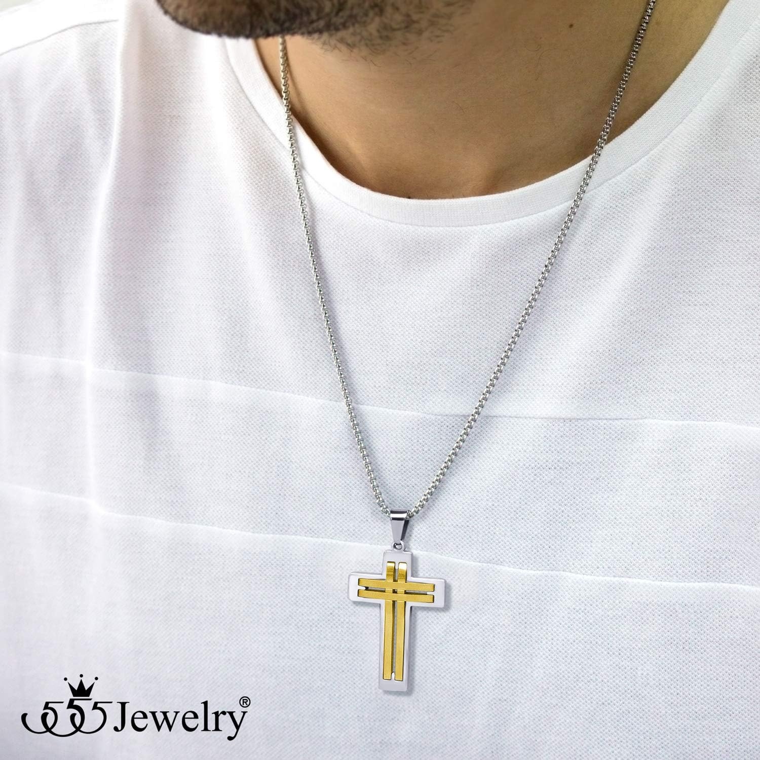 image:image555Jewelry Stainless Steel Cross Necklace Pendant for Men and Women 1624 ChainSilver Gold