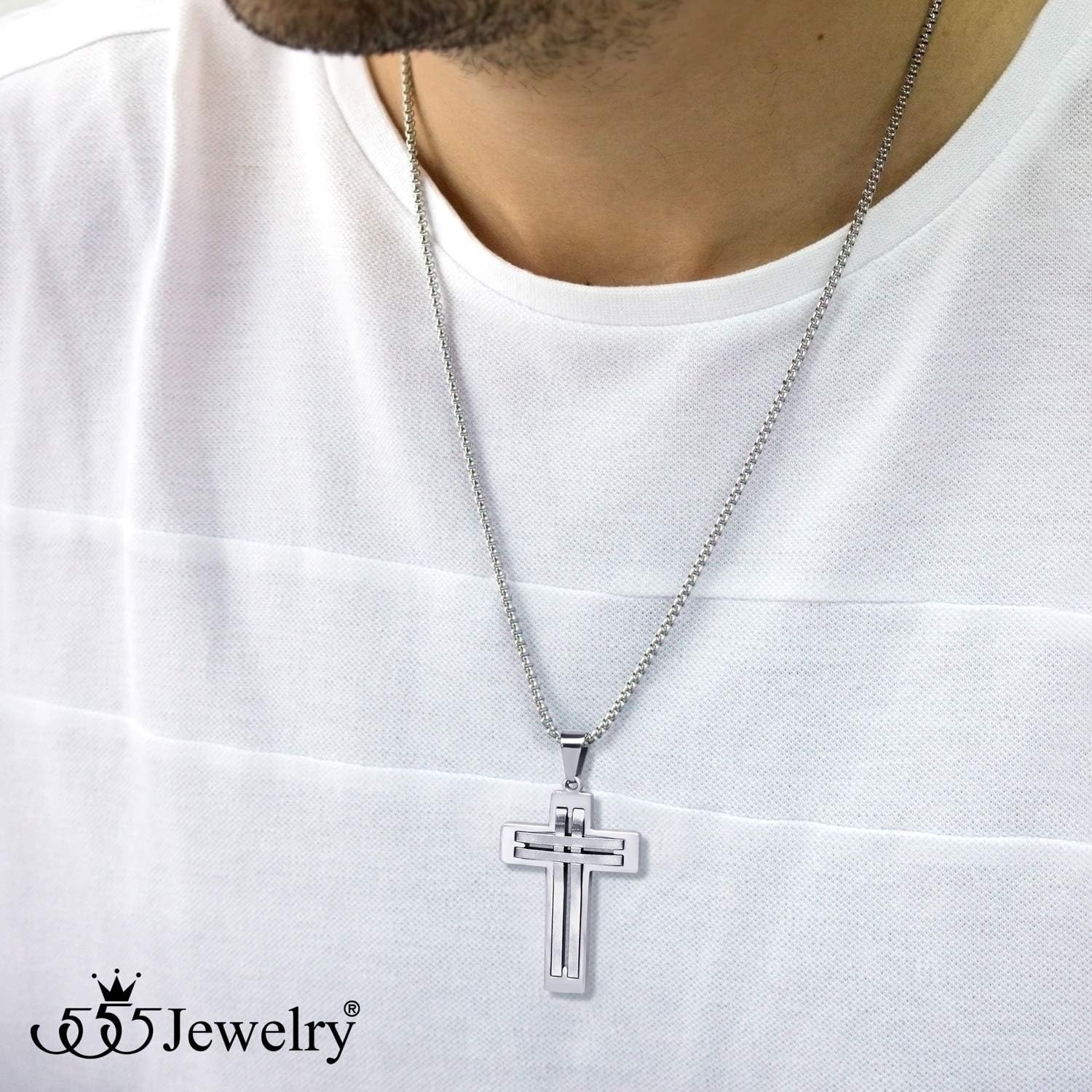 image:image555Jewelry Stainless Steel Cross Necklace Pendant for Men and Women 1624 ChainSilver
