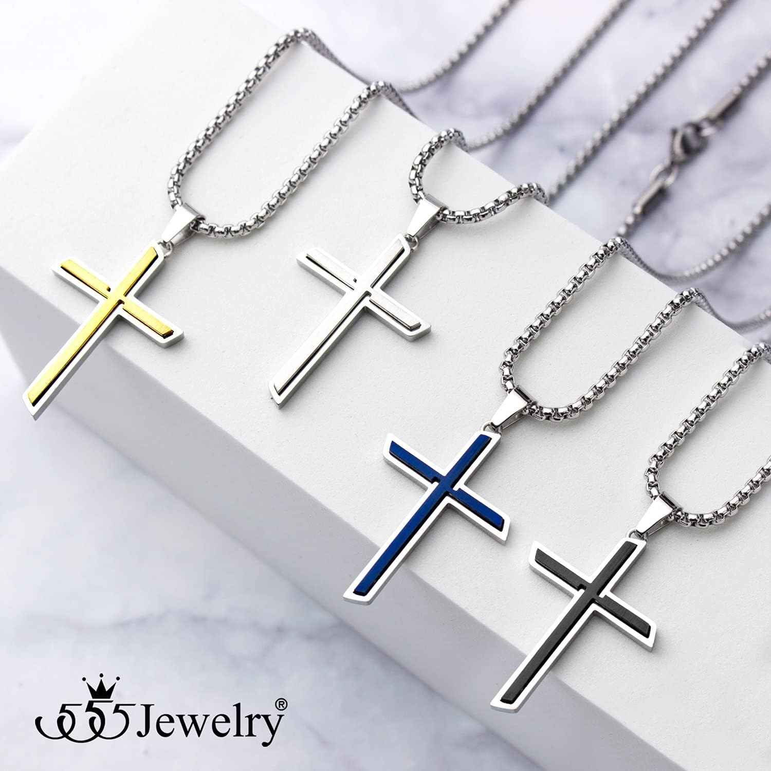 image:image555Jewelry Stainless Steel Cross Necklace Pendant for Men and Women 1626 Box ChainSilver Gold