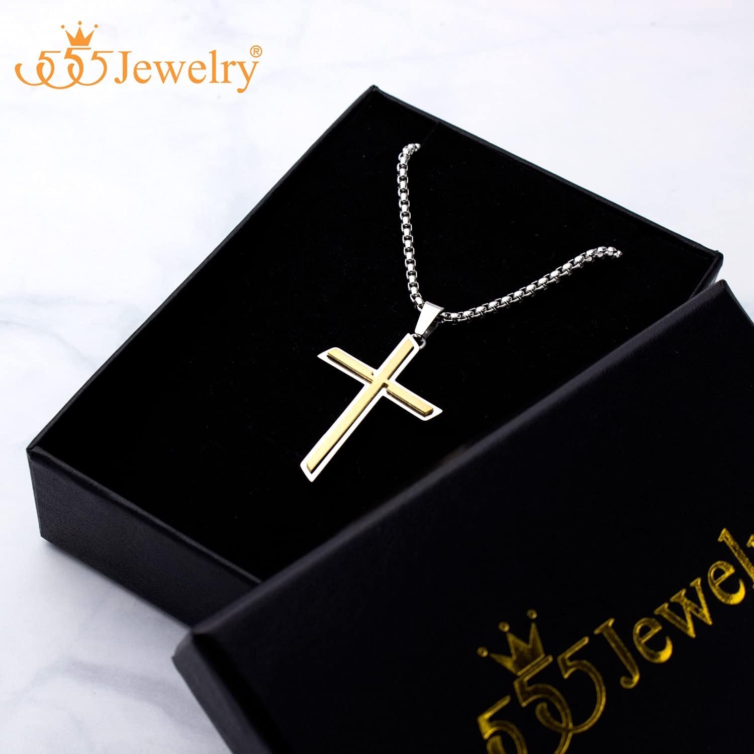image:image555Jewelry Stainless Steel Cross Necklace Pendant for Men and Women 1626 Box ChainSilver Gold