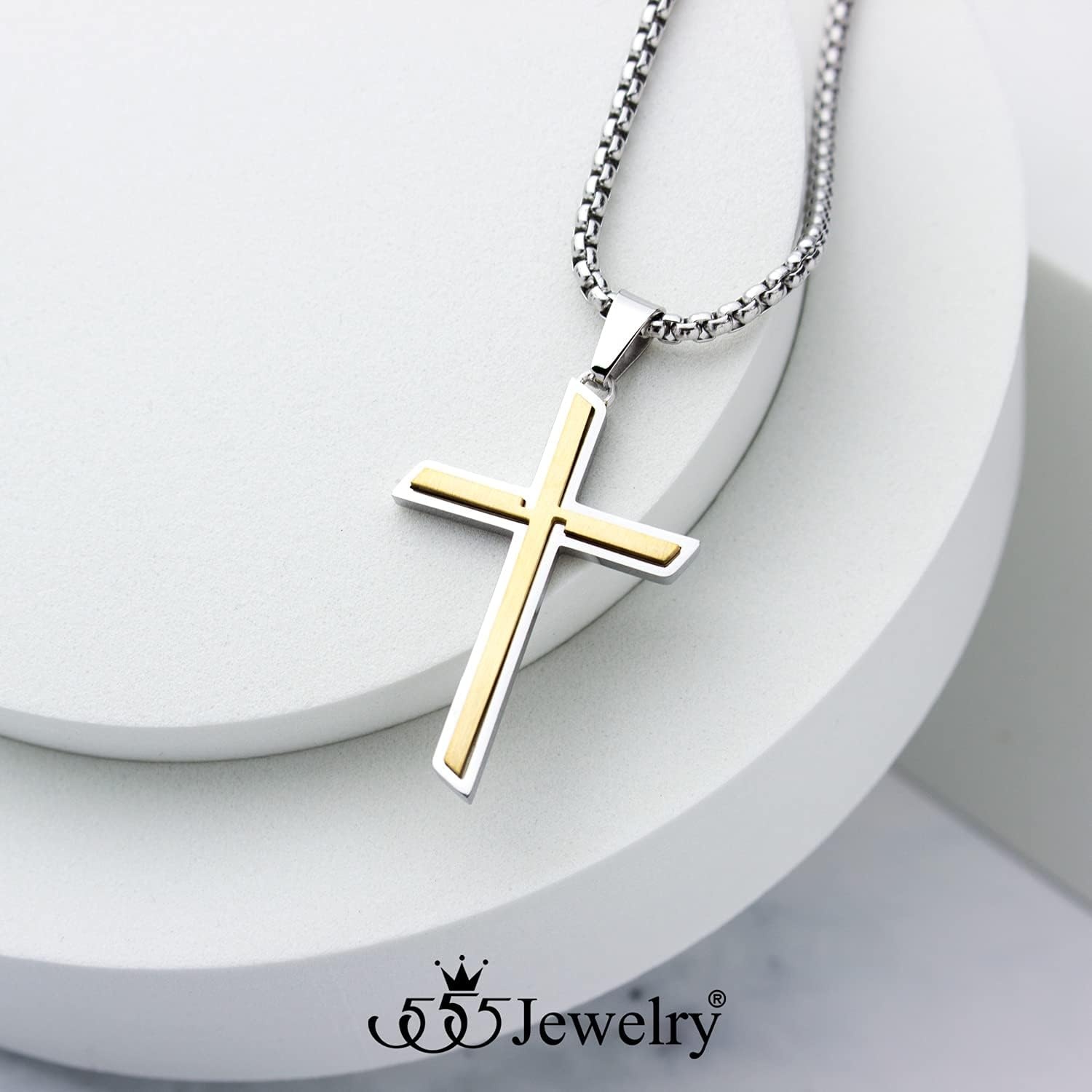 image:image555Jewelry Stainless Steel Cross Necklace Pendant for Men and Women 1626 Box ChainSilver Gold