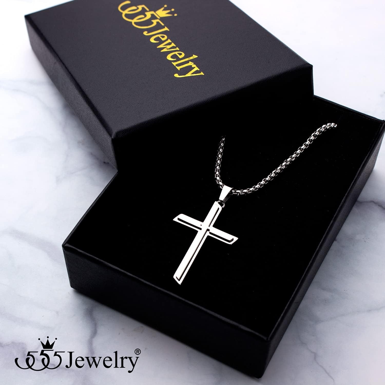 image:image555Jewelry Stainless Steel Cross Necklace Pendant for Men and Women 1626 Box ChainSilver