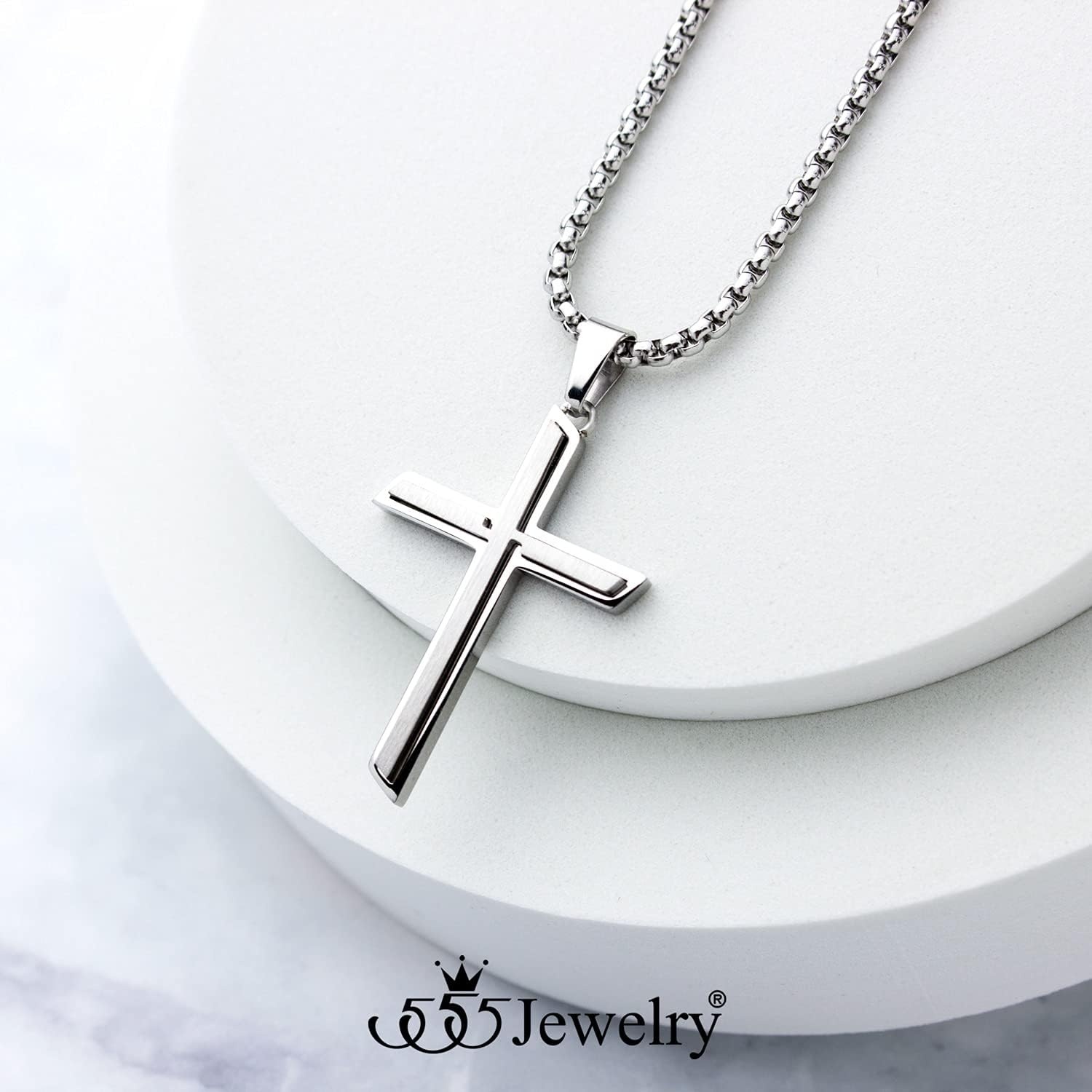 image:image555Jewelry Stainless Steel Cross Necklace Pendant for Men and Women 1626 Box ChainSilver