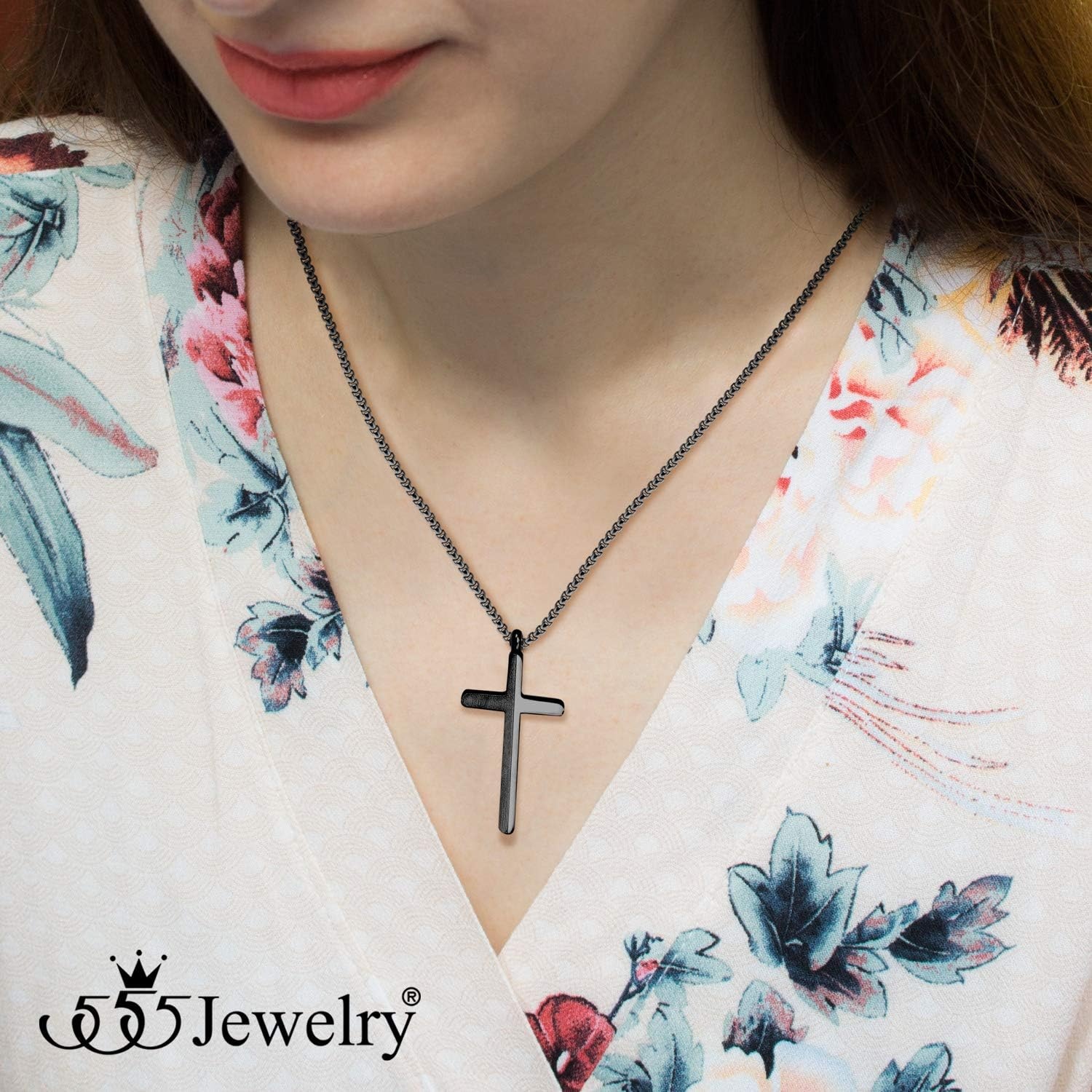 image:image555Jewelry Stainless Steel Cross Necklace for Men 1624 Inch Box ChainBlack