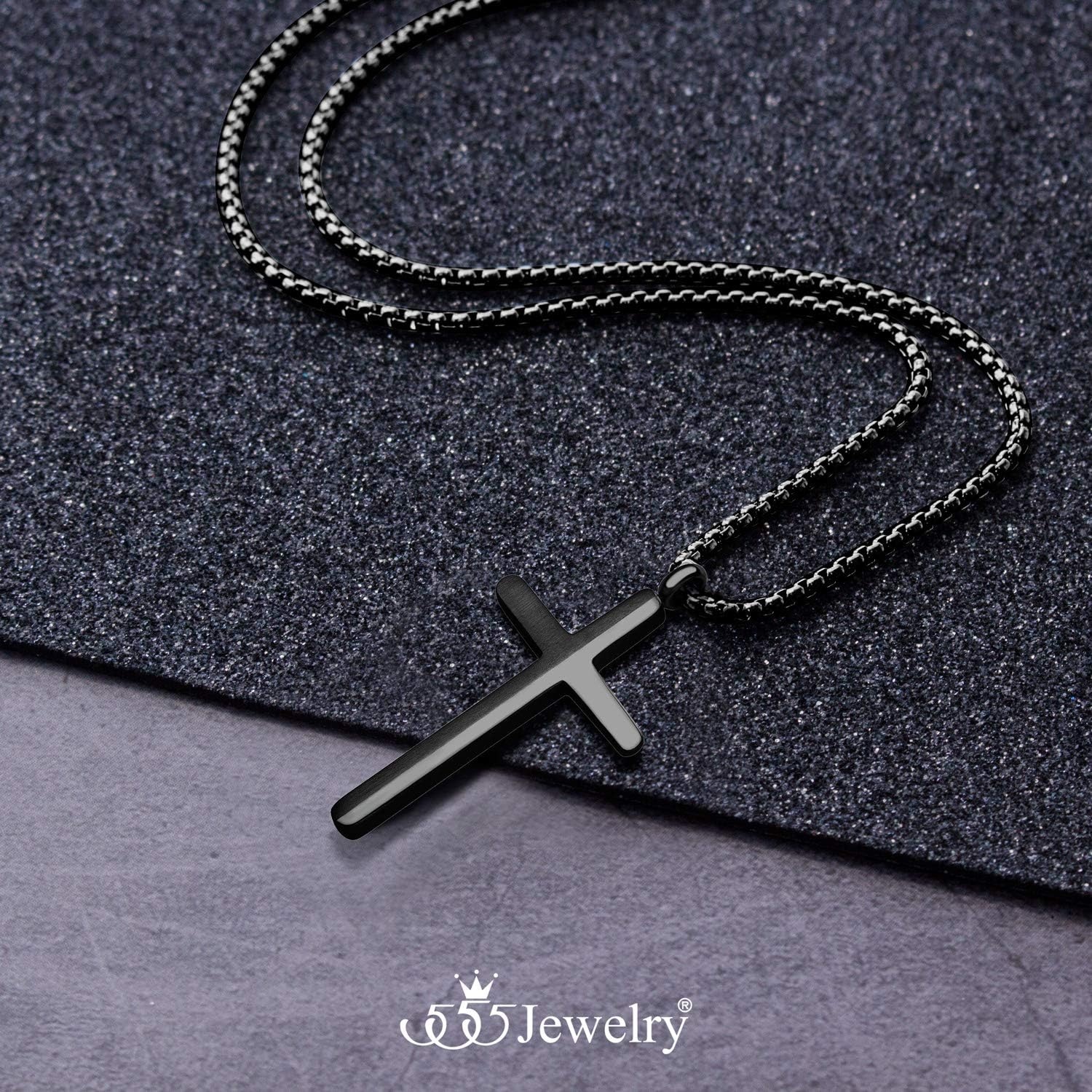 image:image555Jewelry Stainless Steel Cross Necklace for Men 1624 Inch Box ChainBlack