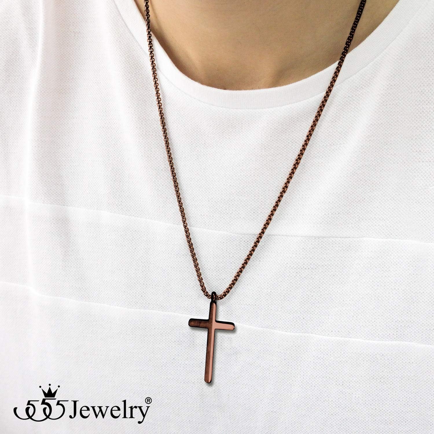 image:image555Jewelry Stainless Steel Cross Necklace for Men 1624 Inch Box ChainCoffee