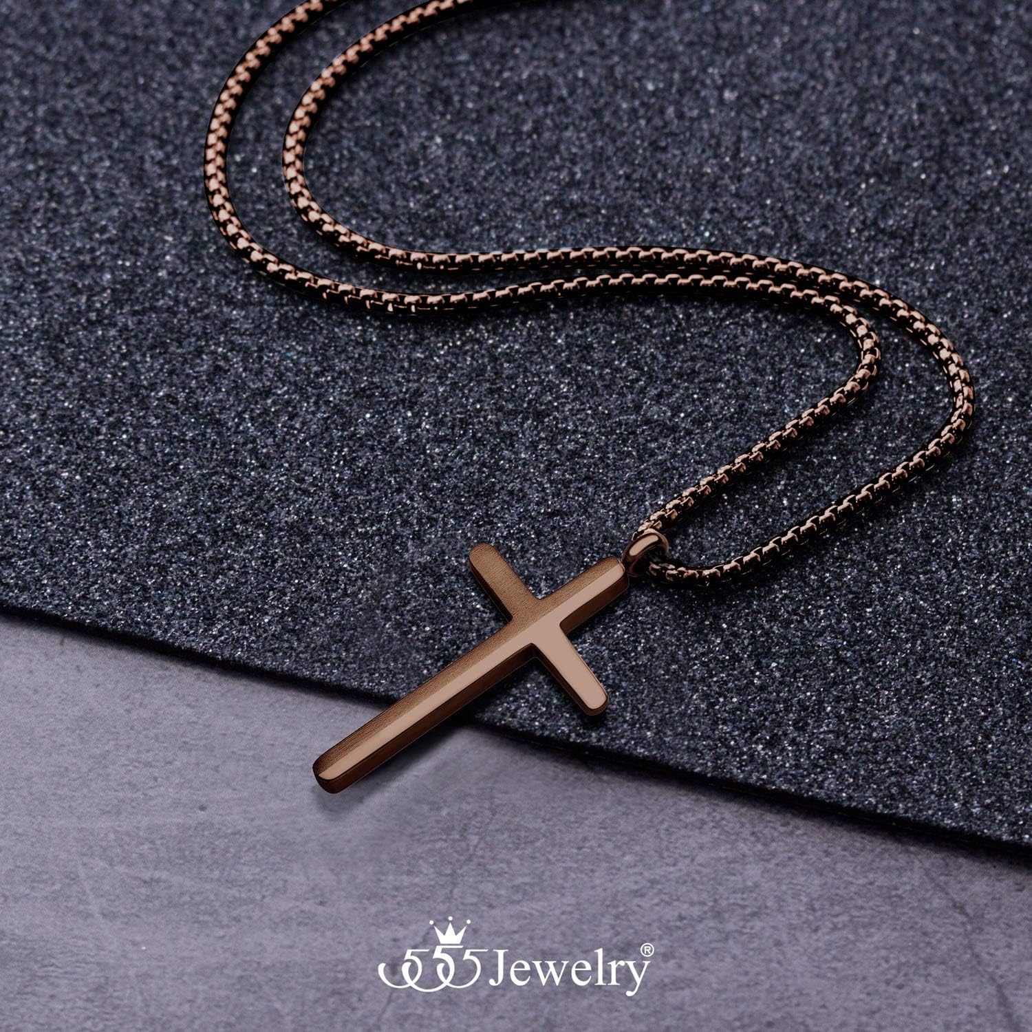 image:image555Jewelry Stainless Steel Cross Necklace for Men 1624 Inch Box ChainCoffee