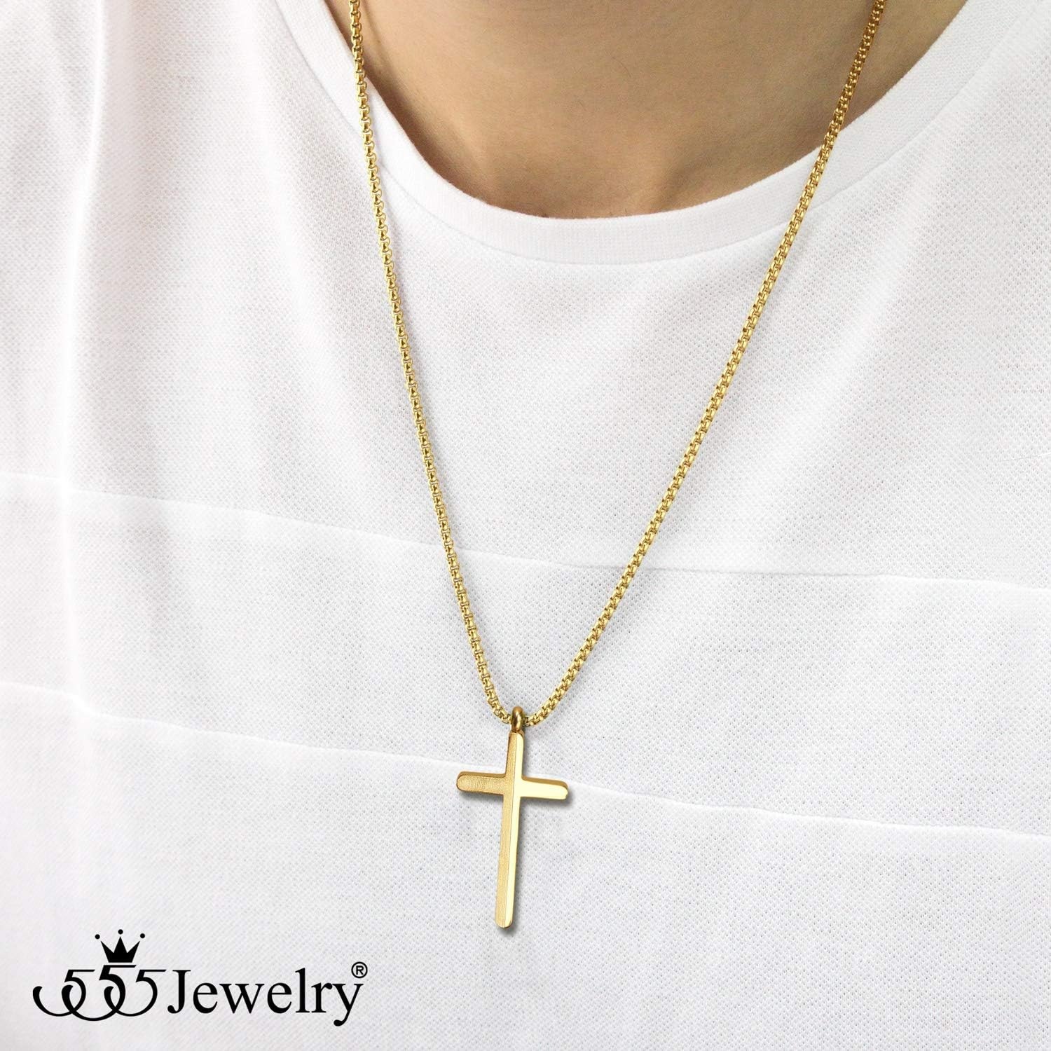image:image555Jewelry Stainless Steel Cross Necklace for Men 1624 Inch Box ChainGold