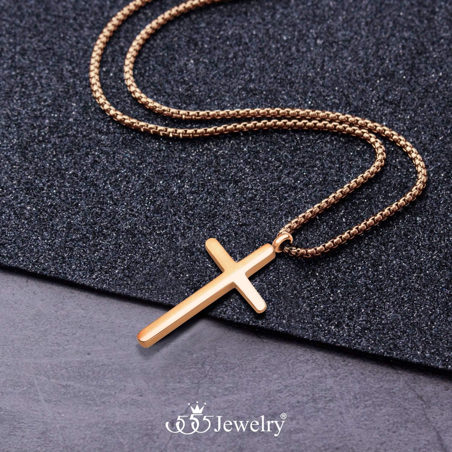 image:image555Jewelry Stainless Steel Cross Necklace for Men 1624 Inch Box ChainRose Gold