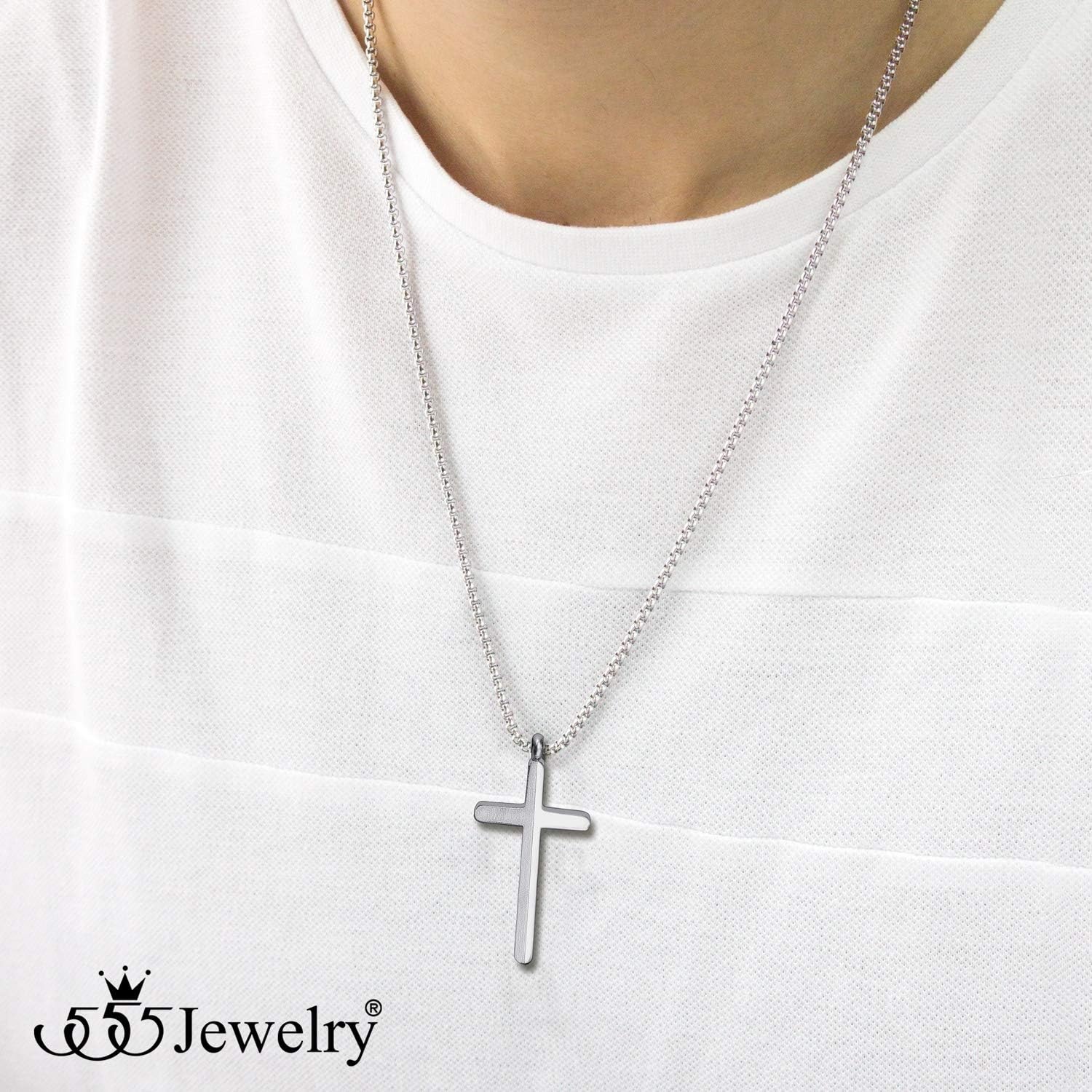 image:image555Jewelry Stainless Steel Cross Necklace for Men 1624 Inch Box ChainSilver