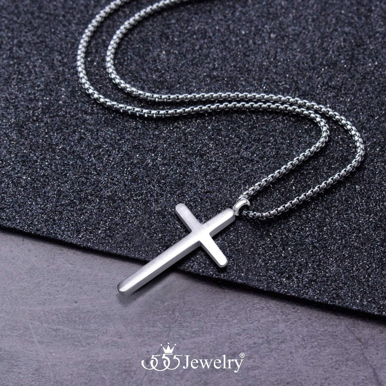 image:image555Jewelry Stainless Steel Cross Necklace for Men 1624 Inch Box ChainSilver