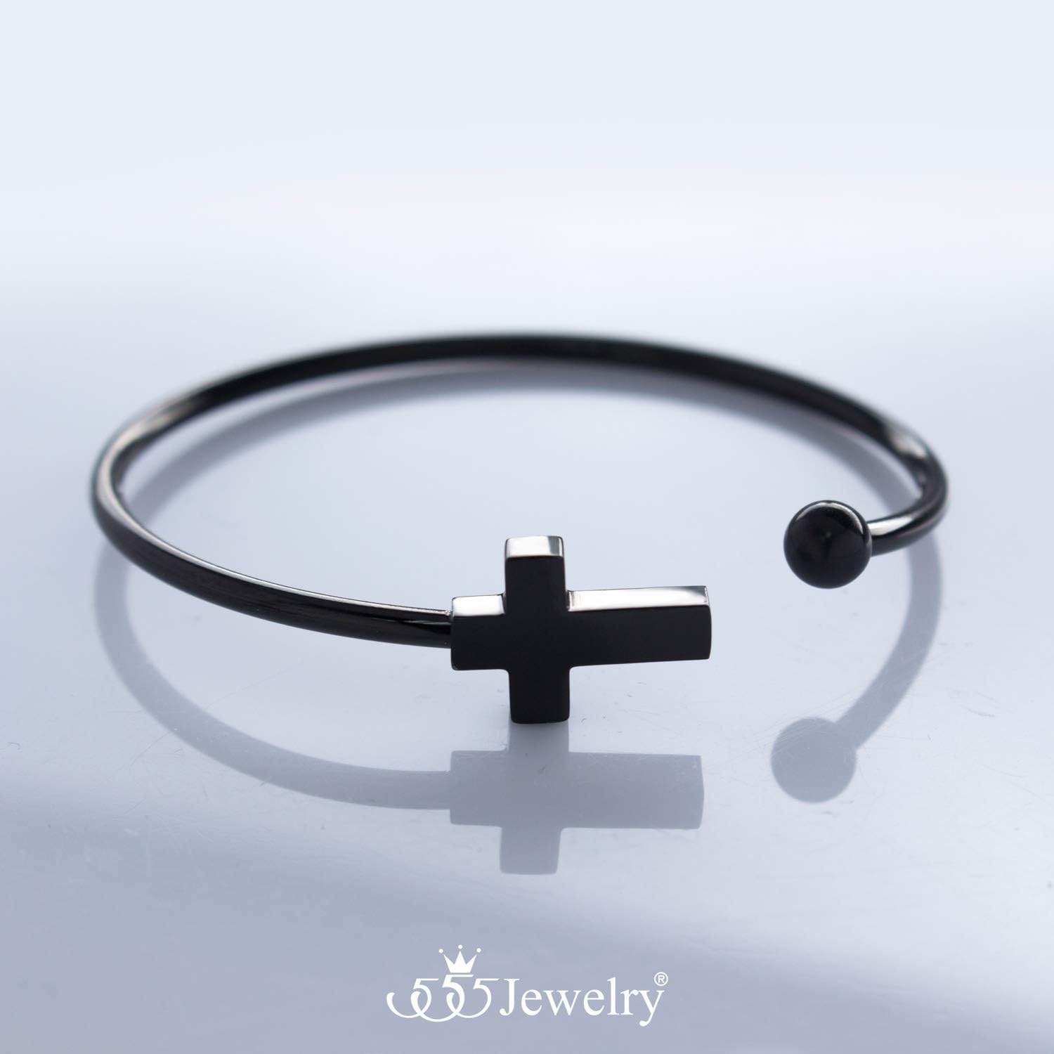 image:image555Jewelry Stainless Steel Cross Religious Symbol Open Cuff Bangle BraceletBlack