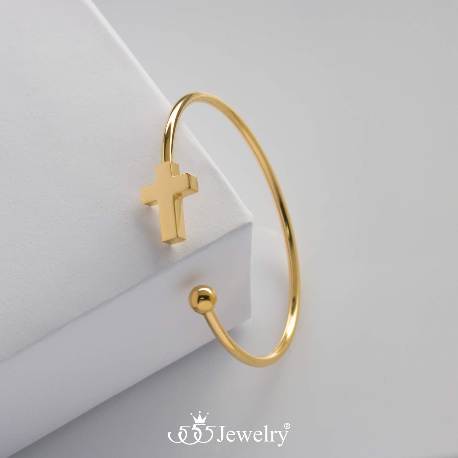 image:image555Jewelry Stainless Steel Cross Religious Symbol Open Cuff Bangle BraceletYellow Gold
