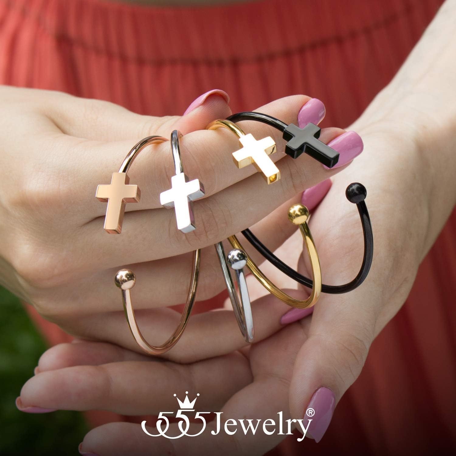 image:image555Jewelry Stainless Steel Cross Religious Symbol Open Cuff Bangle BraceletYellow Gold