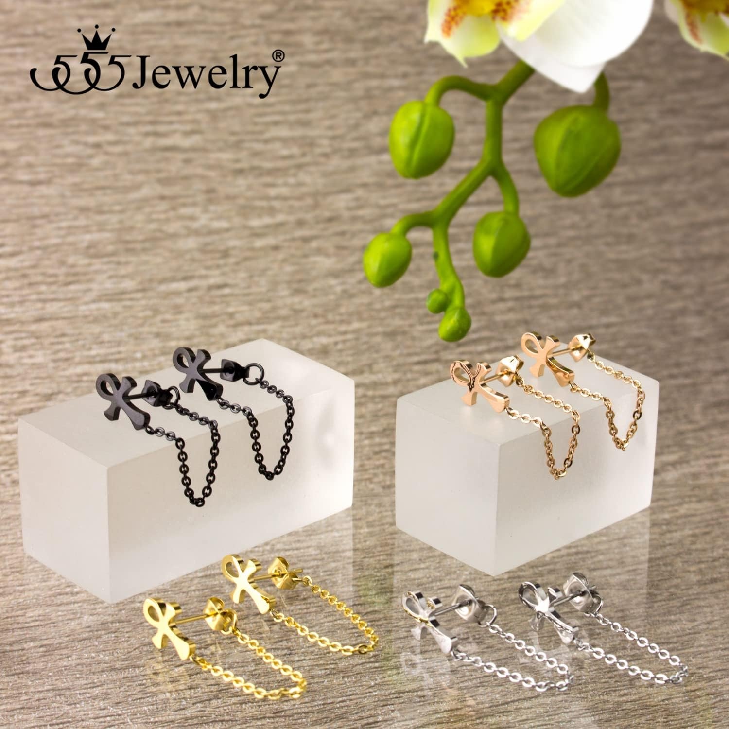 image:image555Jewelry Stainless Steel Egyptian Ankh Cross Stud Earrings for Women amp LadiesBlack
