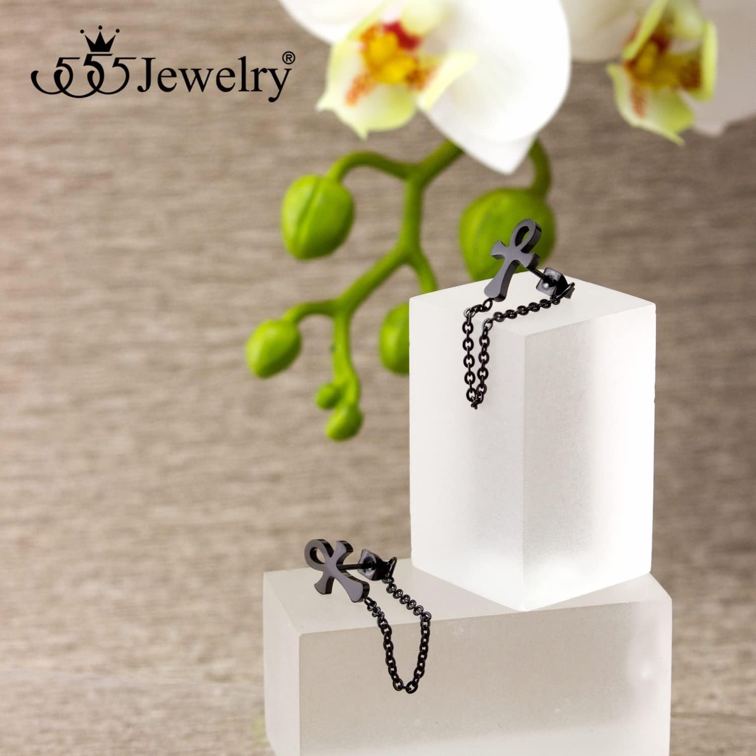 image:image555Jewelry Stainless Steel Egyptian Ankh Cross Stud Earrings for Women amp LadiesBlack